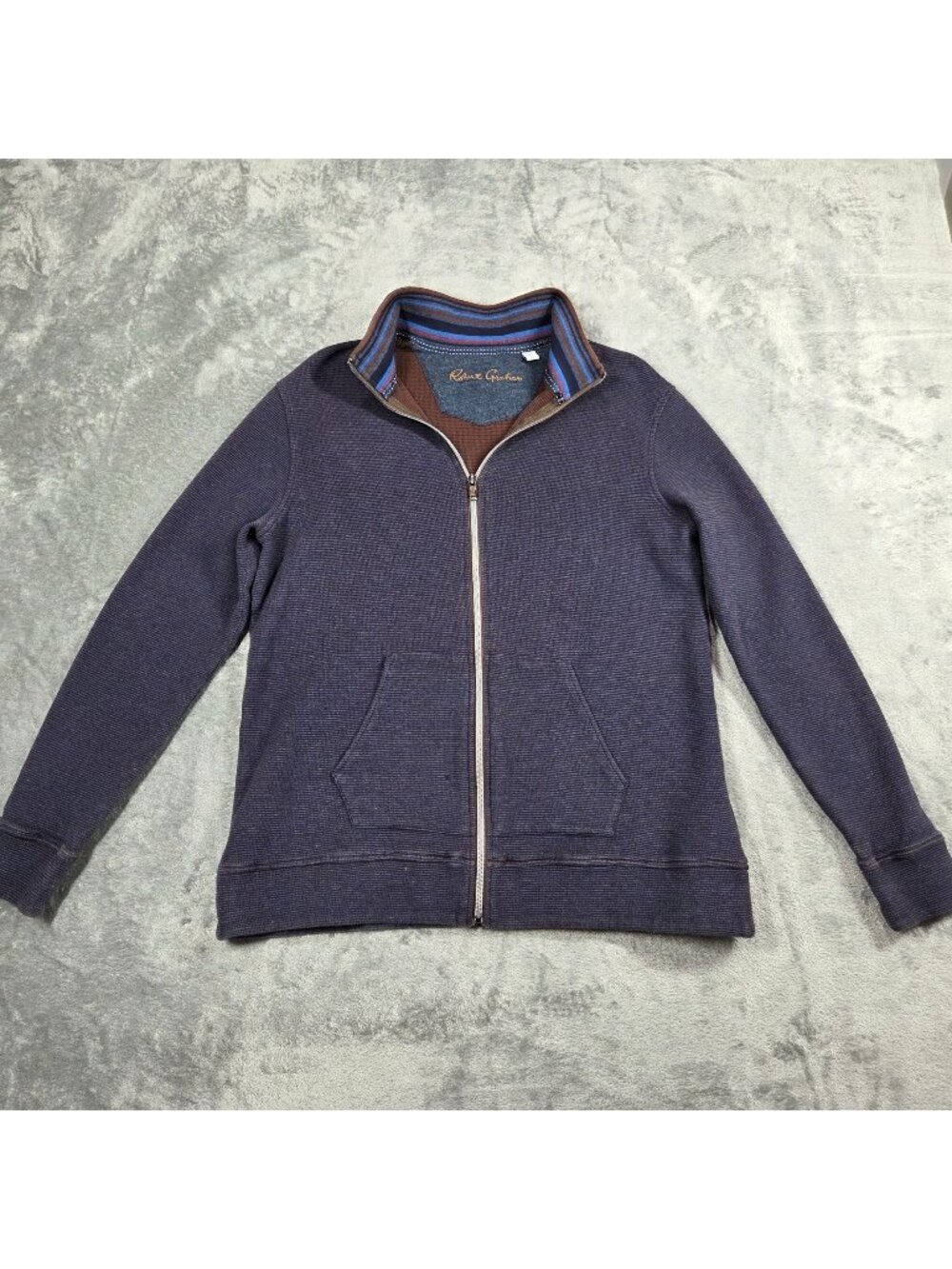Robert Graham Sweater Mens Large Purple Waffle Knit Preppy Golf Full Zip Jacket
